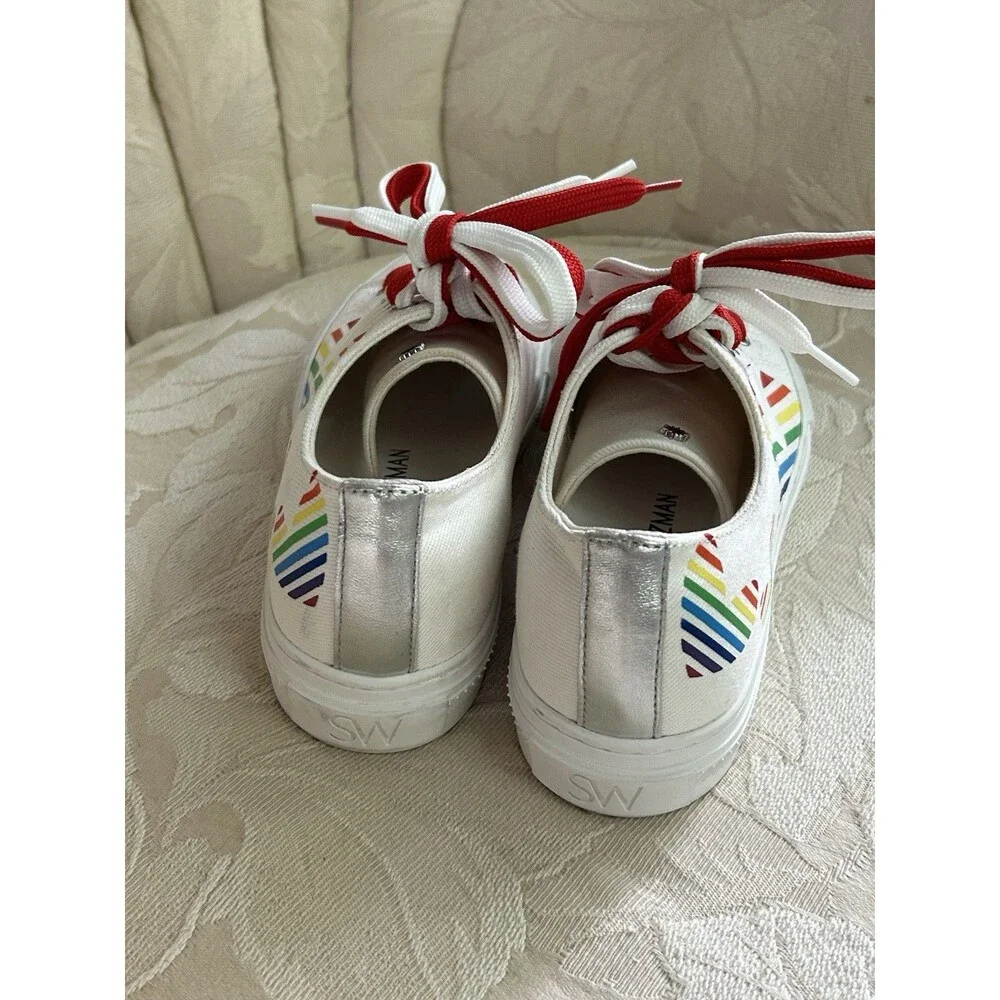 Stuart Weitzman Ollie Heart Sneakers Rainbow Pride Size 6 US Shoes White Comfy